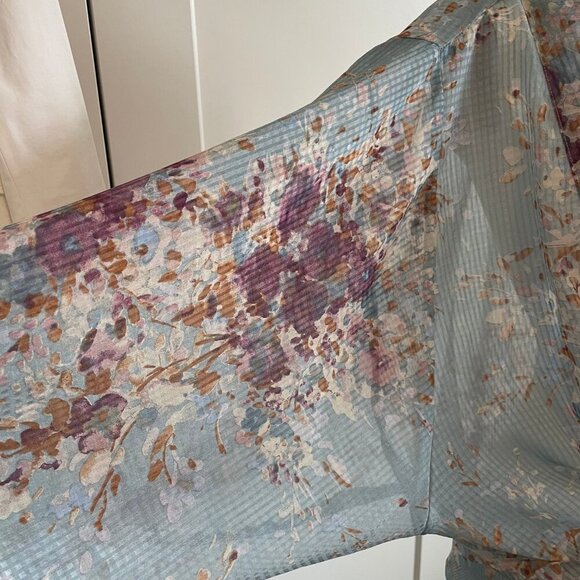 Lovestitch LS Sheer Tunic Length Open Front Tie Floral Kimono Style Top Blue S - Picture 4 of 11